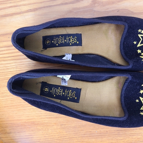 MARKED DOWN~~~Tinsel Toes Black Star Loafers-Smoking Slippers - Picture 5 of 6